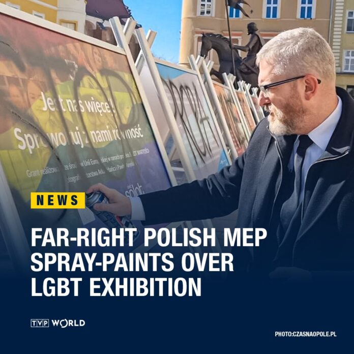 Far-right Polish MEP causes anger by spray painting over LGBT exhibition - TVP World